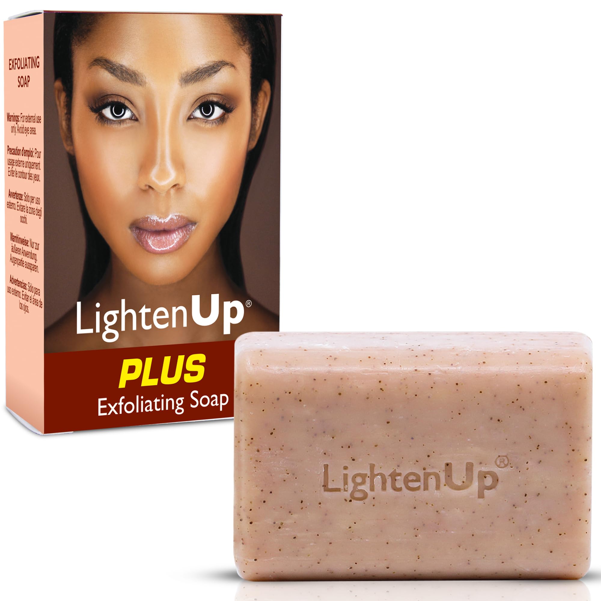 OMIC Lighten-Up packaging front shows a brightening cleansing bar.