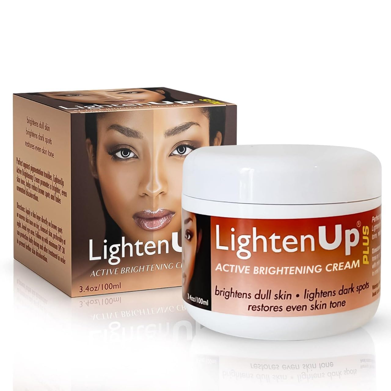 OMIC Lighten-Up Plus bottle close-up for daily moisturizer and skin brightening routine