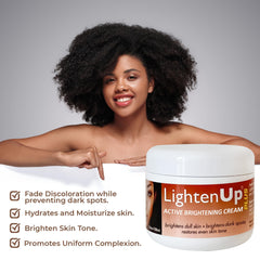 OMIC Lighten-Up Plus packaging display emphasizes premium brightening cream