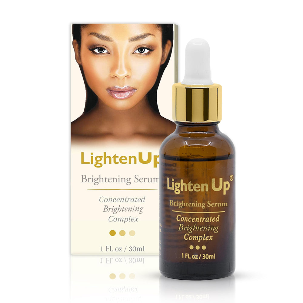 OMIC Lighten-Up serum bottle close-up showcasing brightening formula for glowing skin
