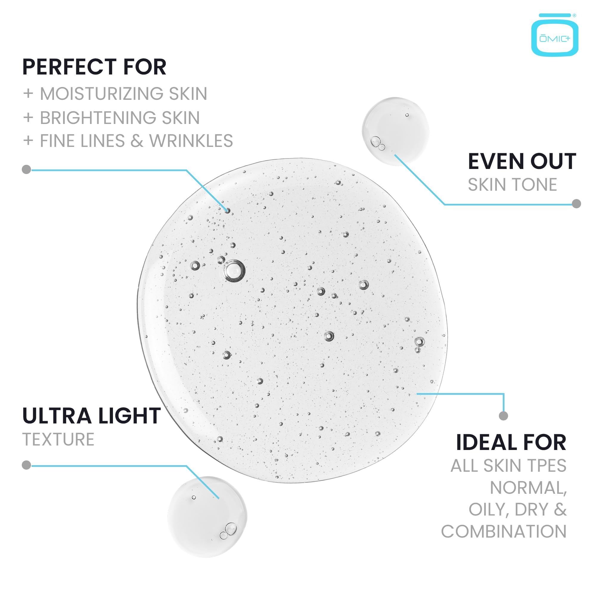 OMIC Tranexamic Serum texture swirl shows silky formula for comfortable layering
