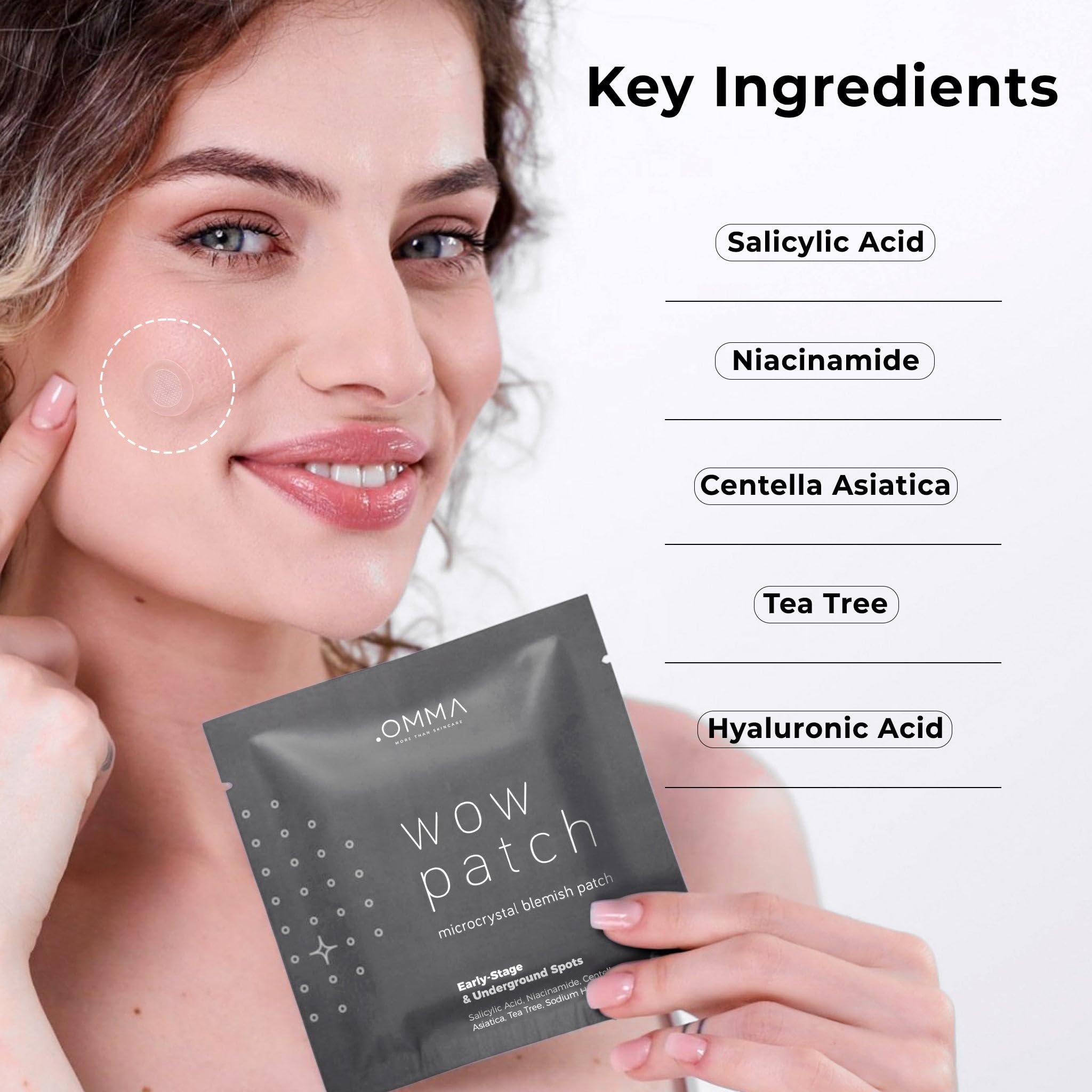 OMMA zit patch on the face protecting blemish from dirt and touch.