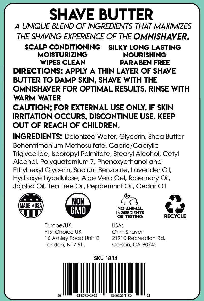 OmniShaver Shave Butter with tea tree, aloe, shea promotes soothing post-shave calm