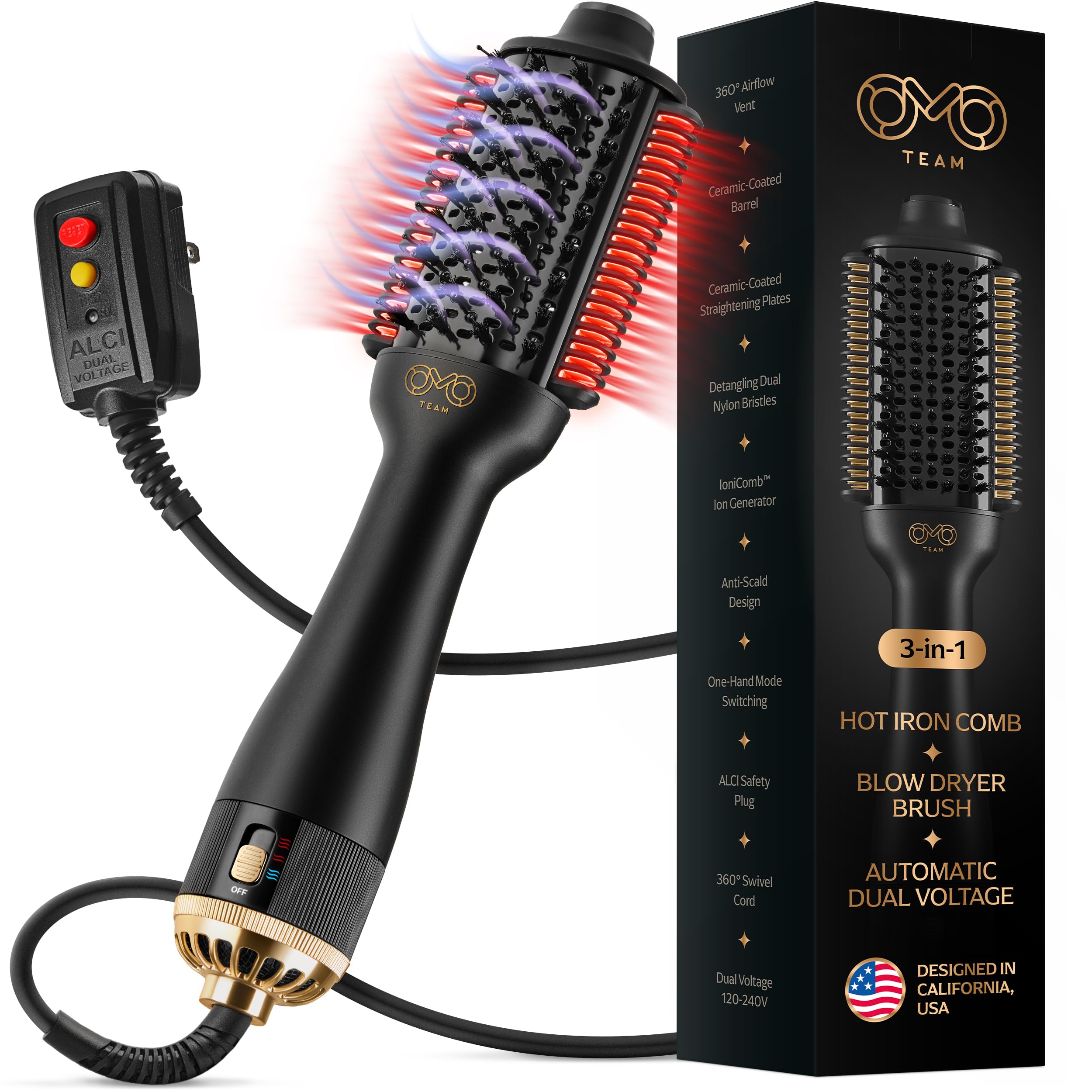 OMOteam Blowout Brush Hair Dryer assembly for a salon-style at-home blowout