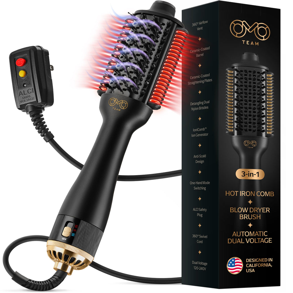 OMOteam Blowout Brush Hair Dryer assembly for a salon-style at-home blowout