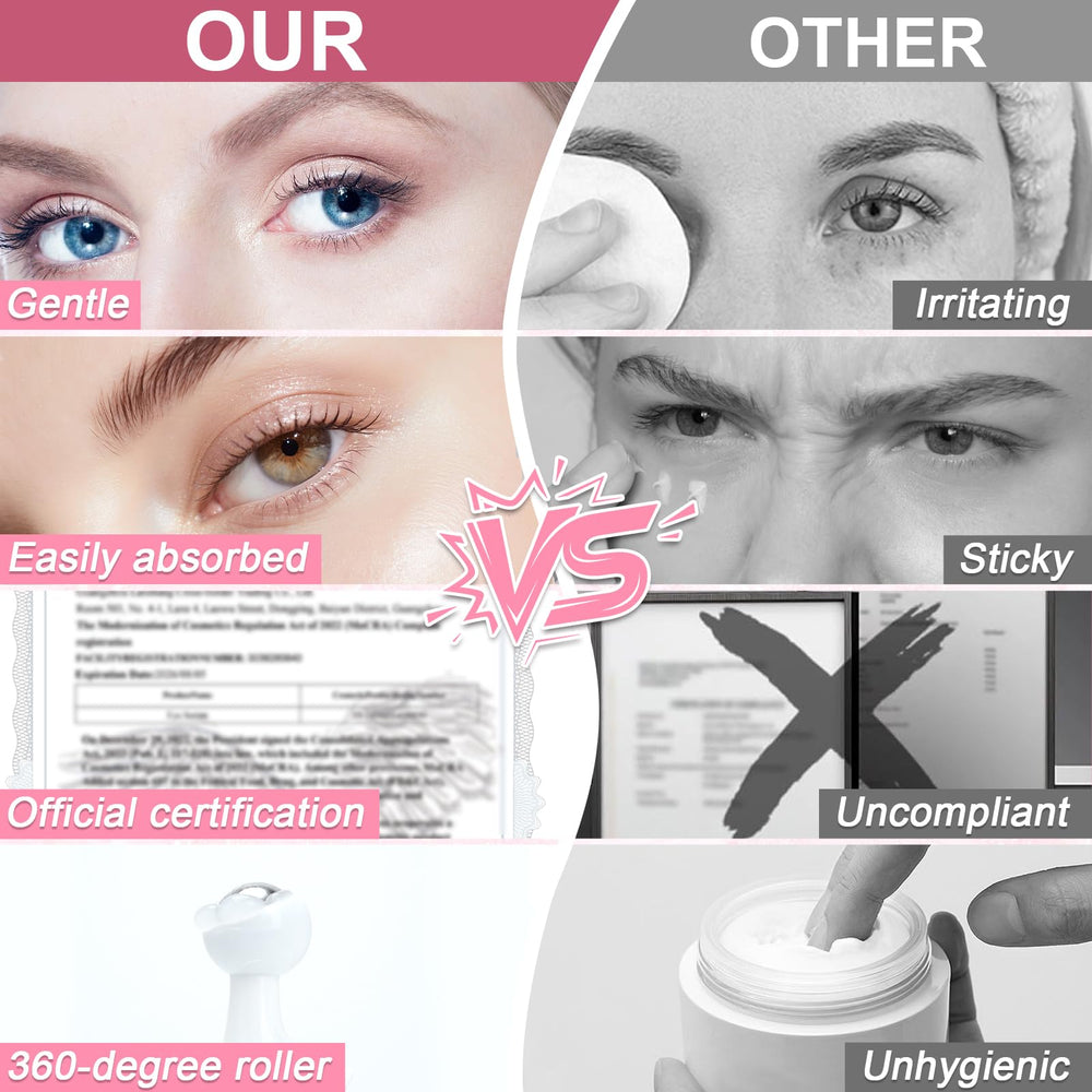 Omplen caffeine eye serum texture close-up highlights lightweight finish.