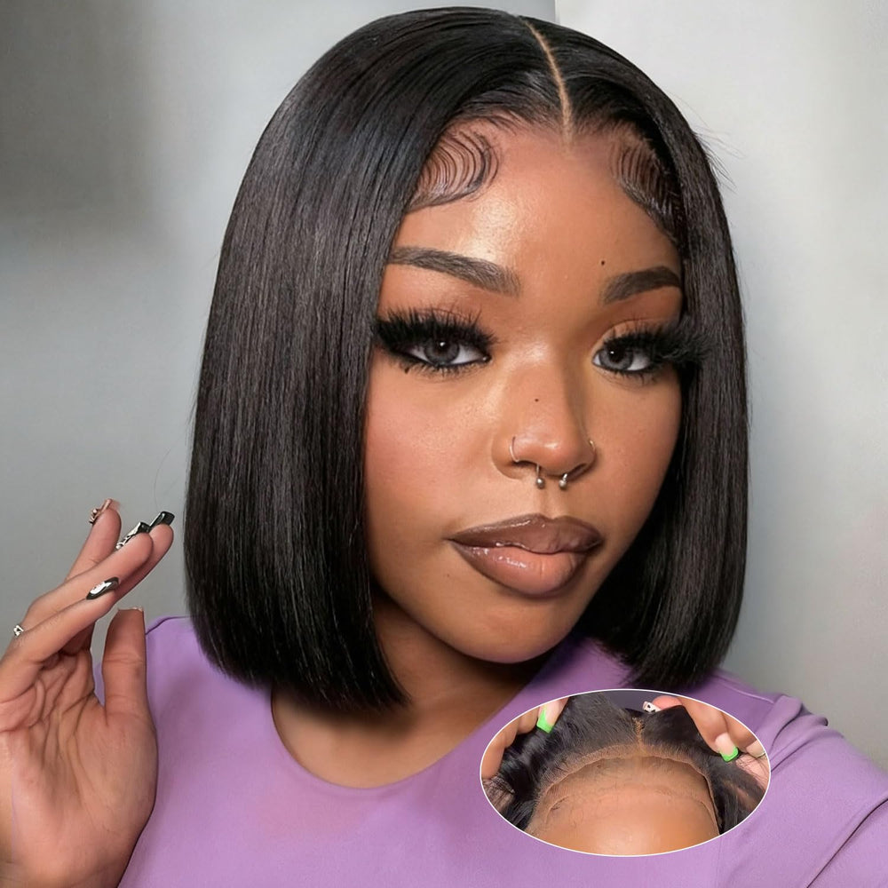 omswet Wear and Go Bob Wig 10 inch lifestyle shot for easy daily styling