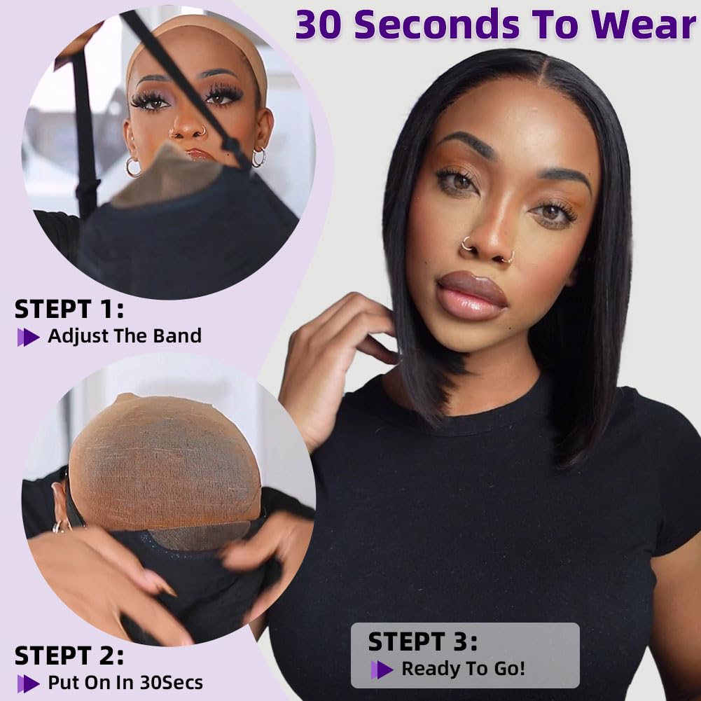 omswet Wear and Go Bob Wig glueless cap design for quick secure wear