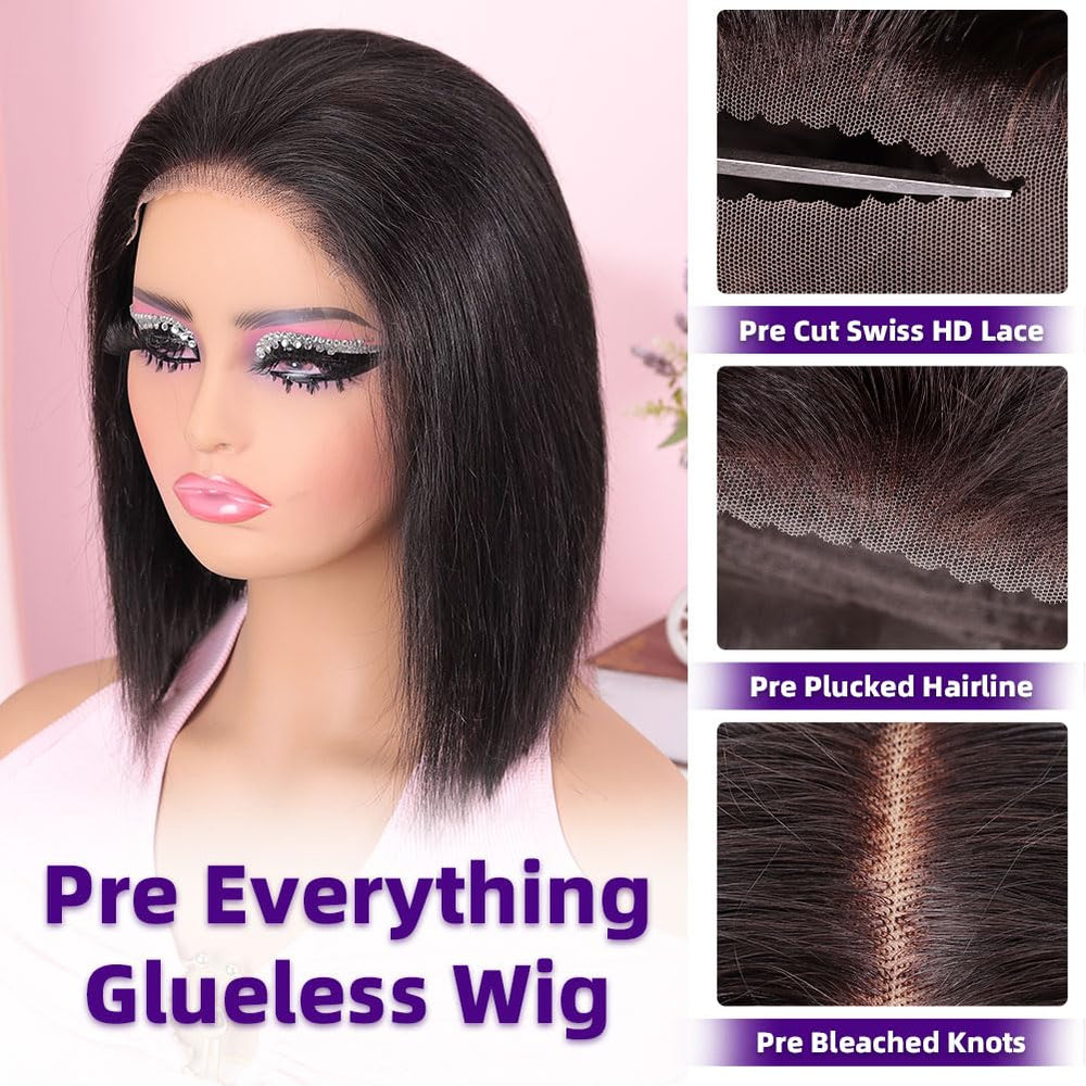 omswet Wear and Go Bob Wig lace closeup shows invisible skinlike blend
