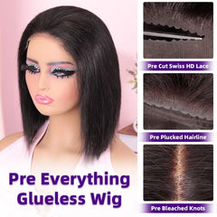 omswet Wear and Go Bob Wig lace closeup shows invisible skinlike blend