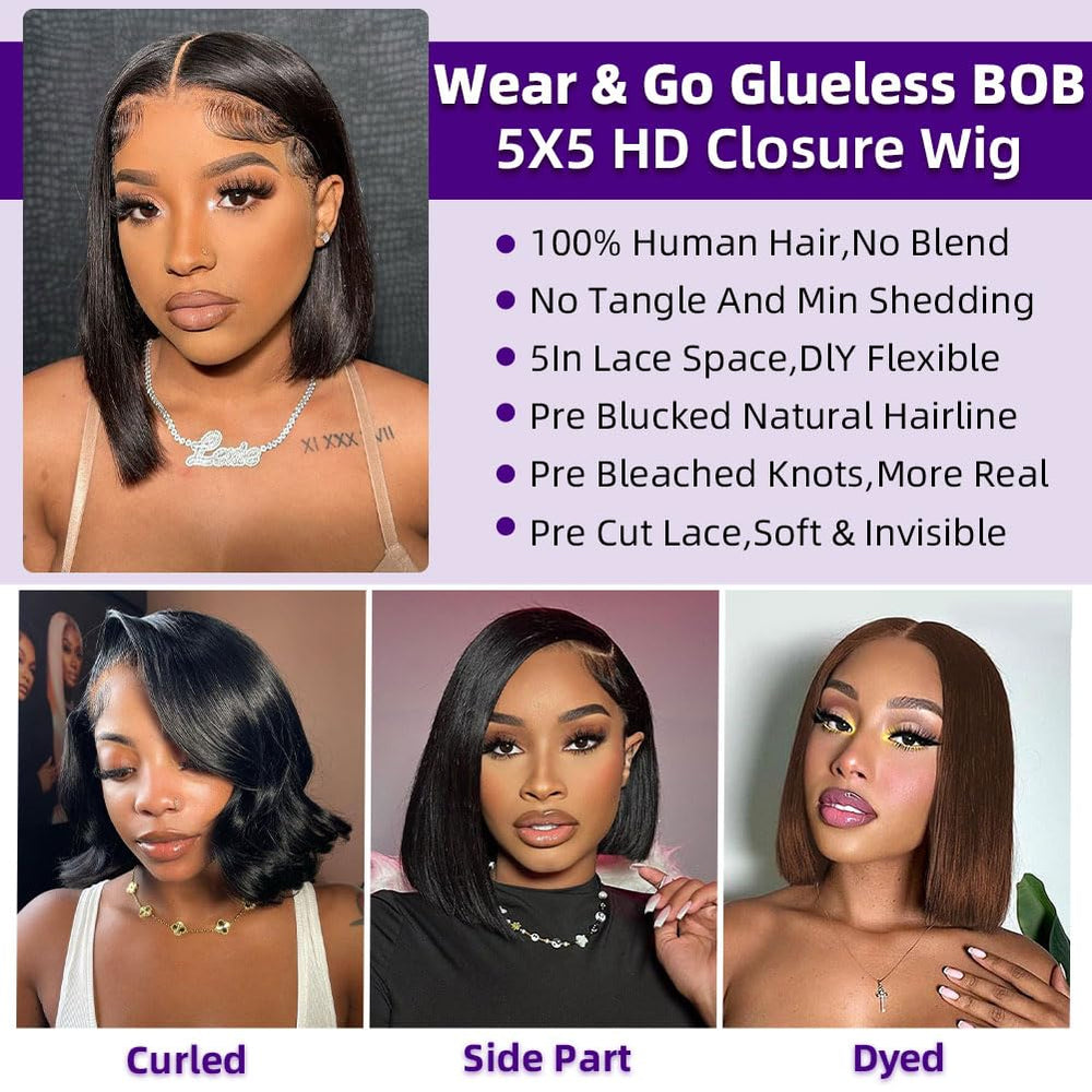 omswet Wear and Go Bob Wig natural black hair for everyday versatility