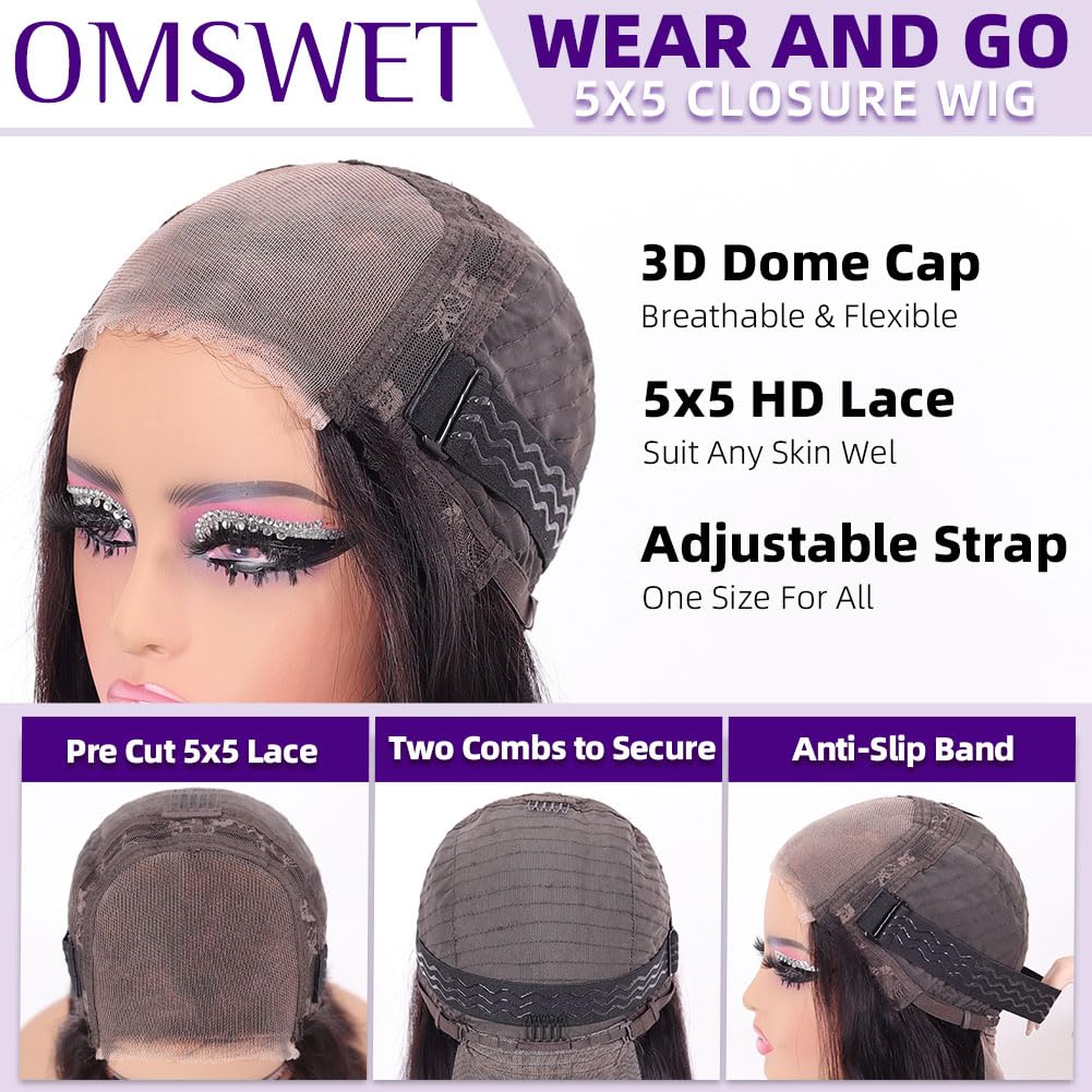 omswet Wear and Go Bob Wig pre-bleached knots closeup seamless part
