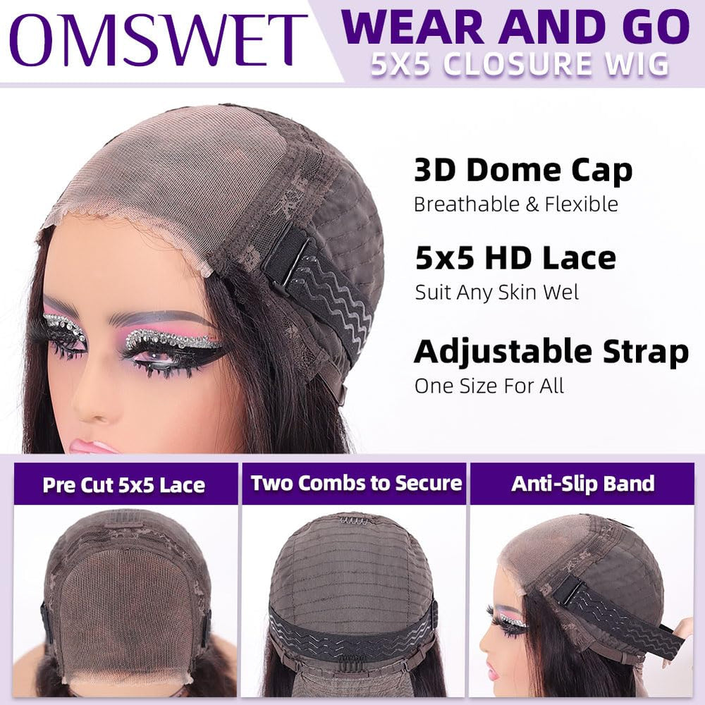 omswet Wear and Go Bob Wig pre-bleached knots closeup seamless part