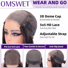 omswet Wear and Go Bob Wig pre-bleached knots closeup seamless part