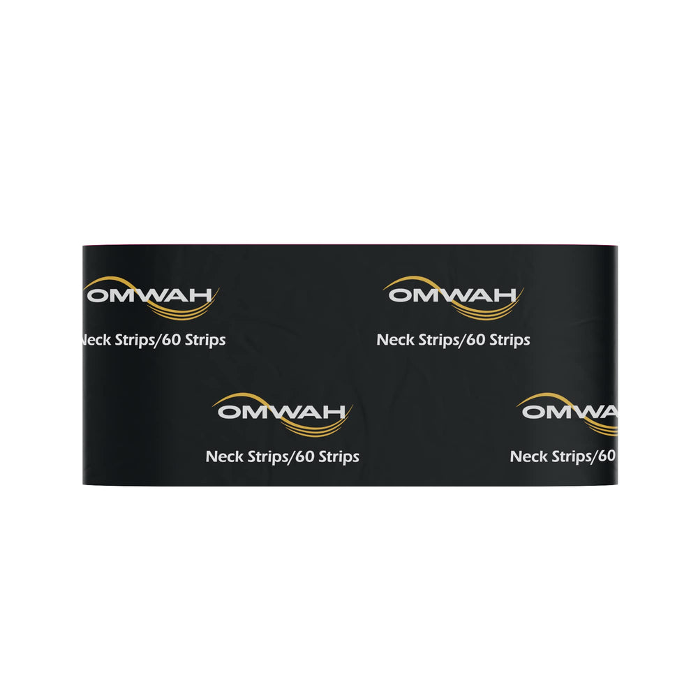 OMWAH disposable neck strip laid flat, highlighting hygienic single-use convenience.