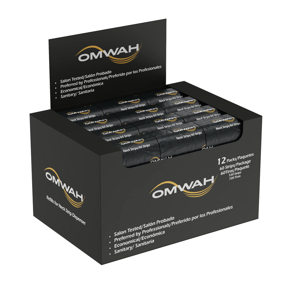 OMWAH neck strip case demonstrates bulk carton, a cost-effective option for busy salons.