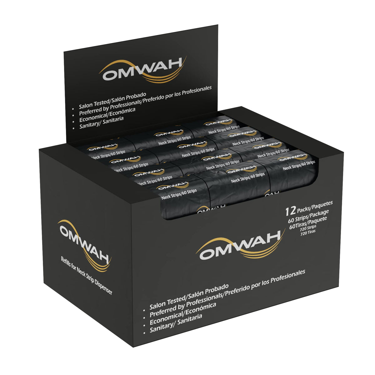 OMWAH neck strip case demonstrates bulk carton, a cost-effective option for busy salons.