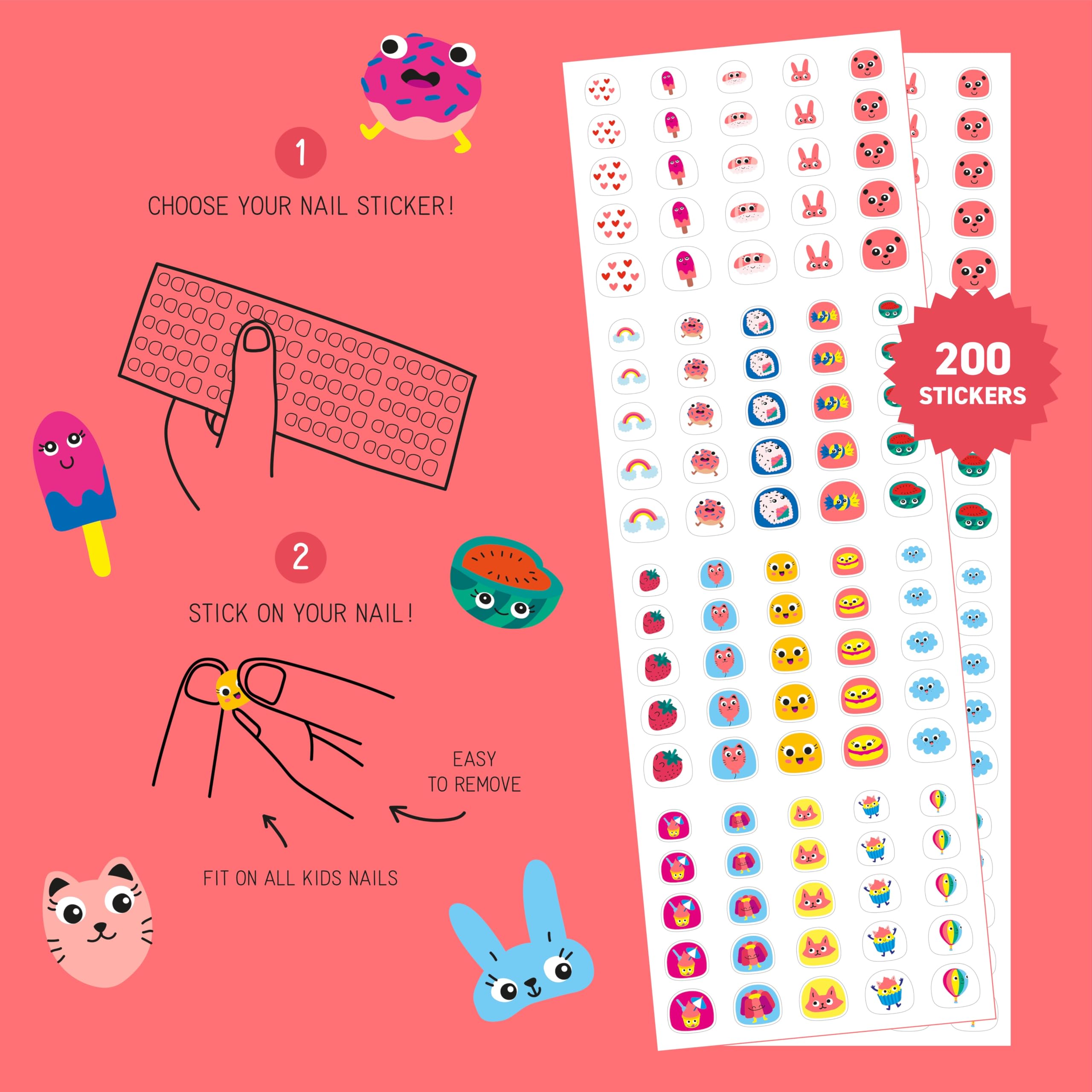 Omy Kawaii stickers applied on nails for bright, durable wear.