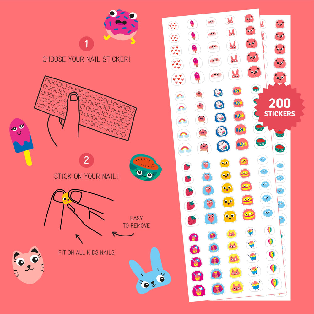 Omy Kawaii stickers applied on nails for bright, durable wear.