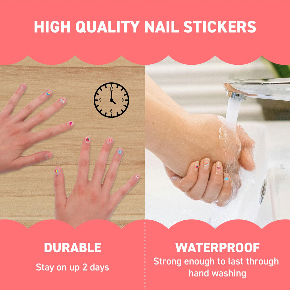 Omy nails stickers stay put through washing for long-lasting color.
