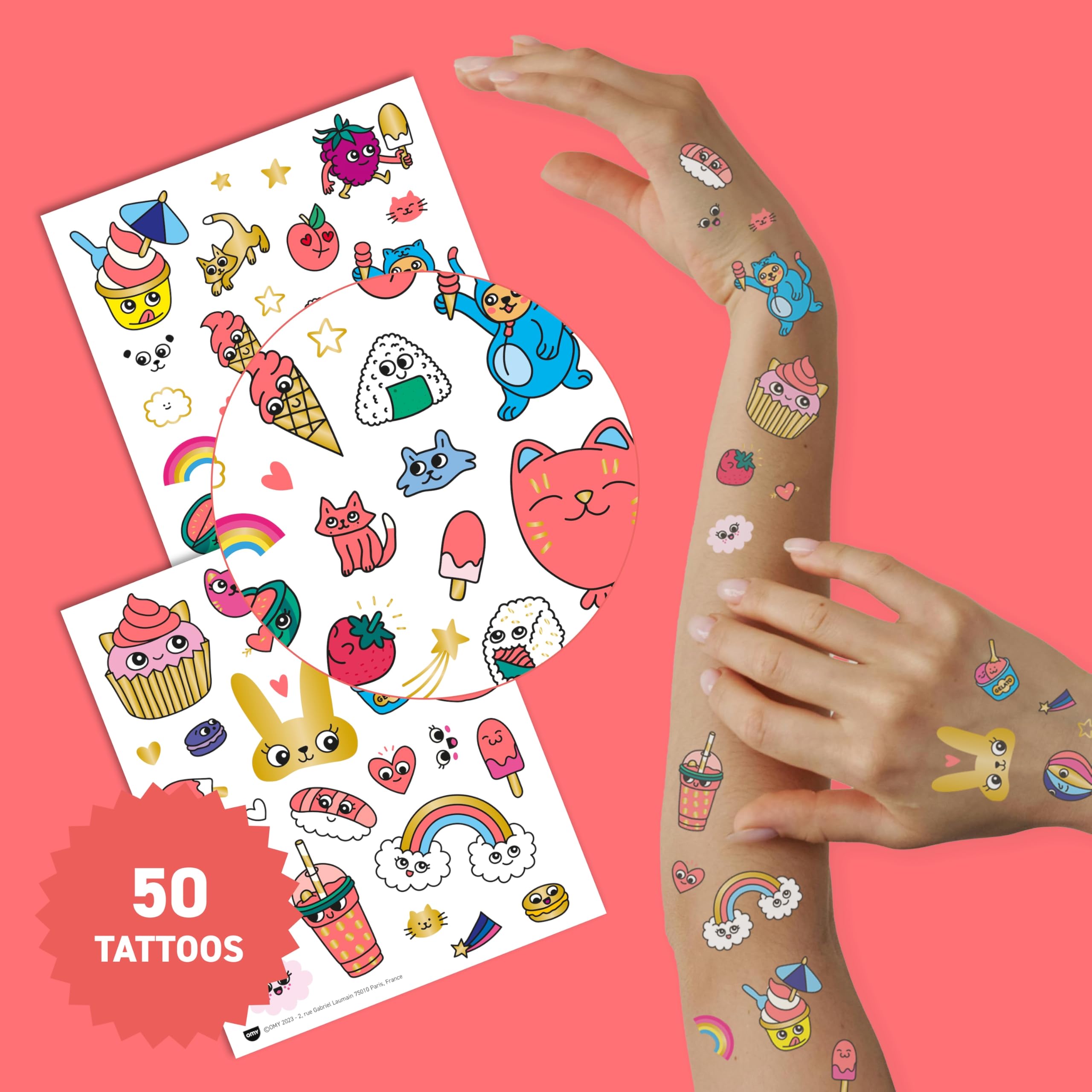 Omy Kawaii tattoos apply with water for mess-free use