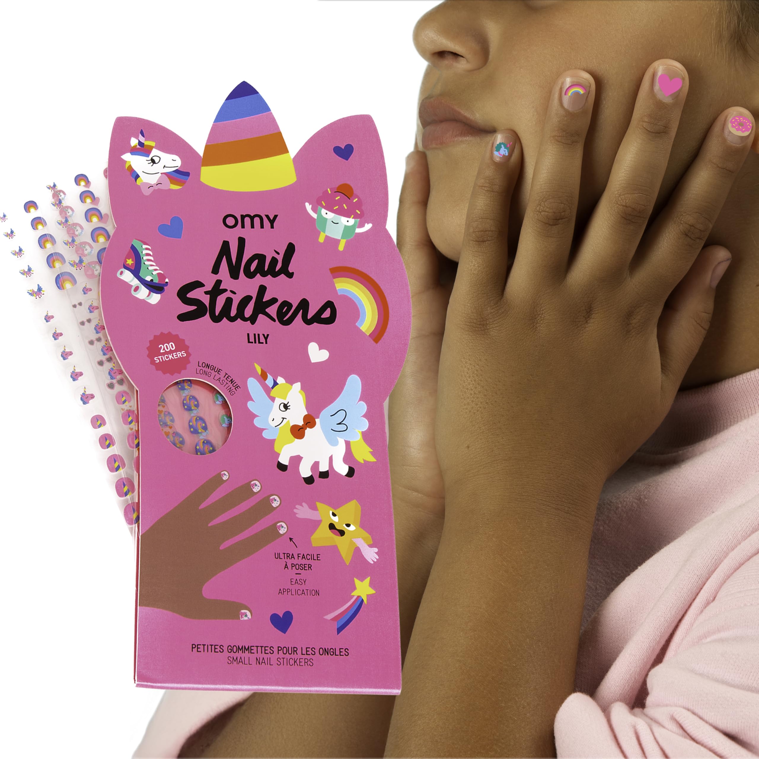 Omy Unicorn Nail Stickers close-up design for kids, adds magical color.