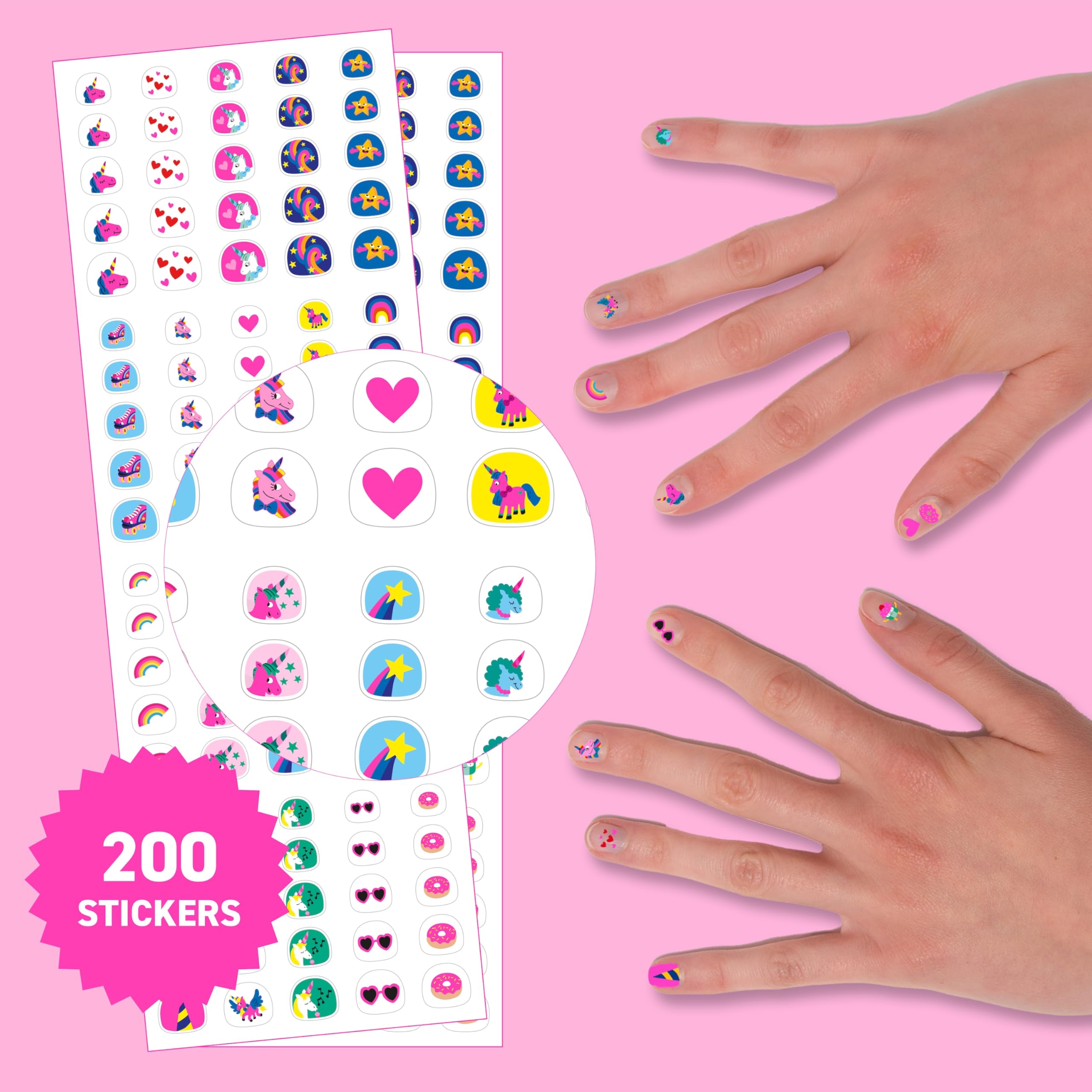 Omy Unicorn Nail Stickers pack shot shows 200 stickers for versatile nail art.