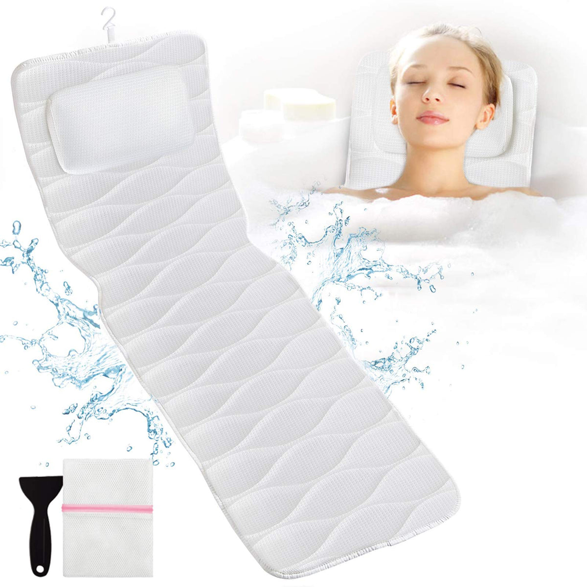 OMYSTYLE full-body bath pillow with 21 suction cups for secure tub attachment