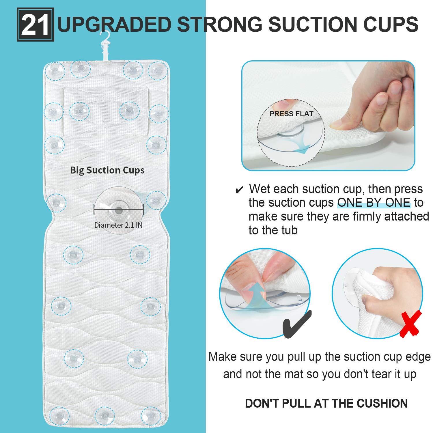 OMYSTYLE full-body bath pillow features 5D air mesh for breathability and quick drying