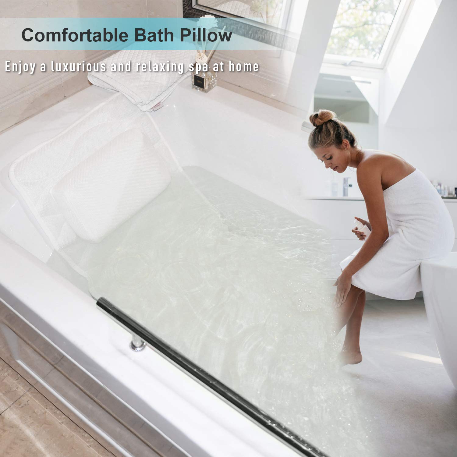 OMYSTYLE full-body bath pillow enhances relaxation with plush breathable support