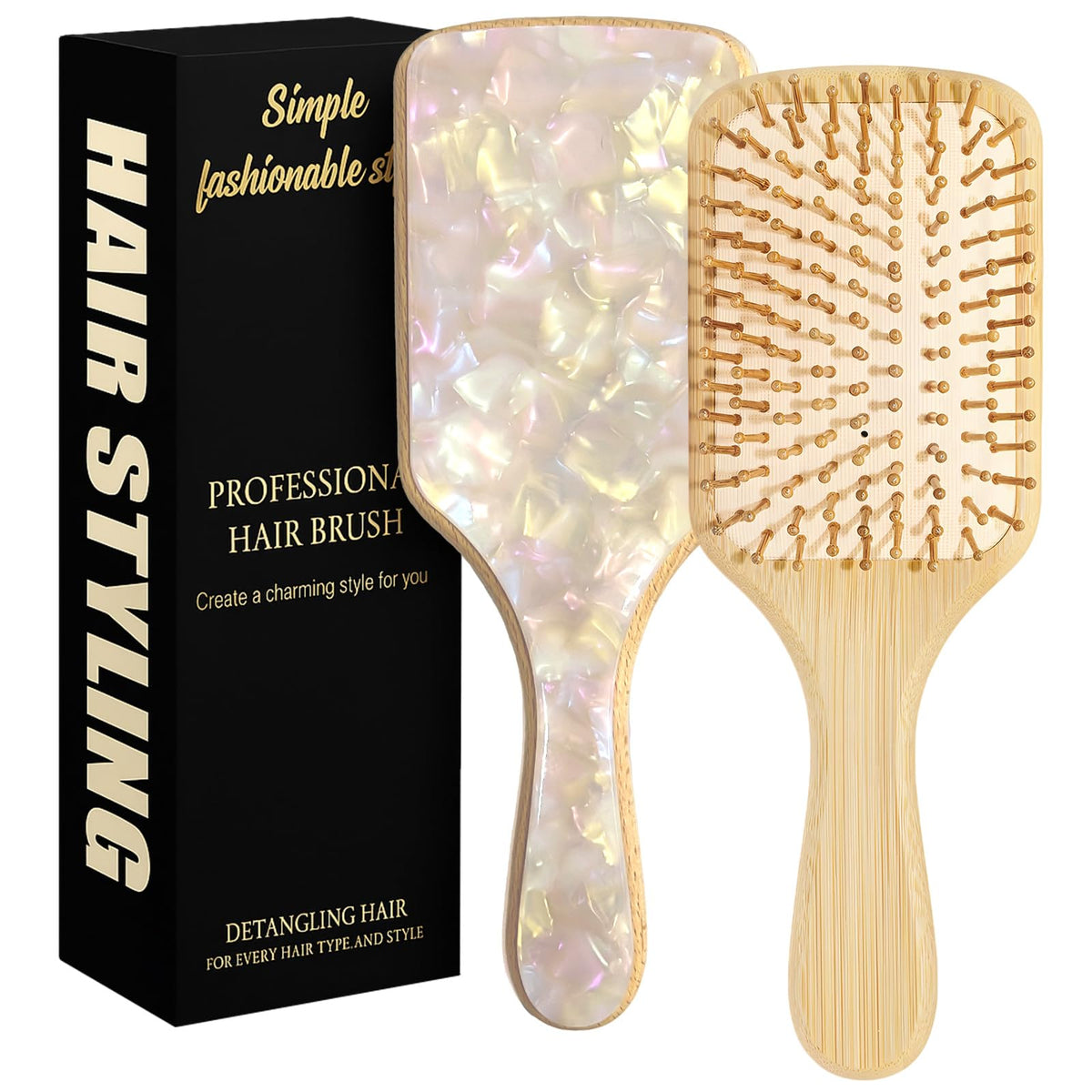 Omzjsvyq bamboo hair brush main shot for gentle detangling across all hair types