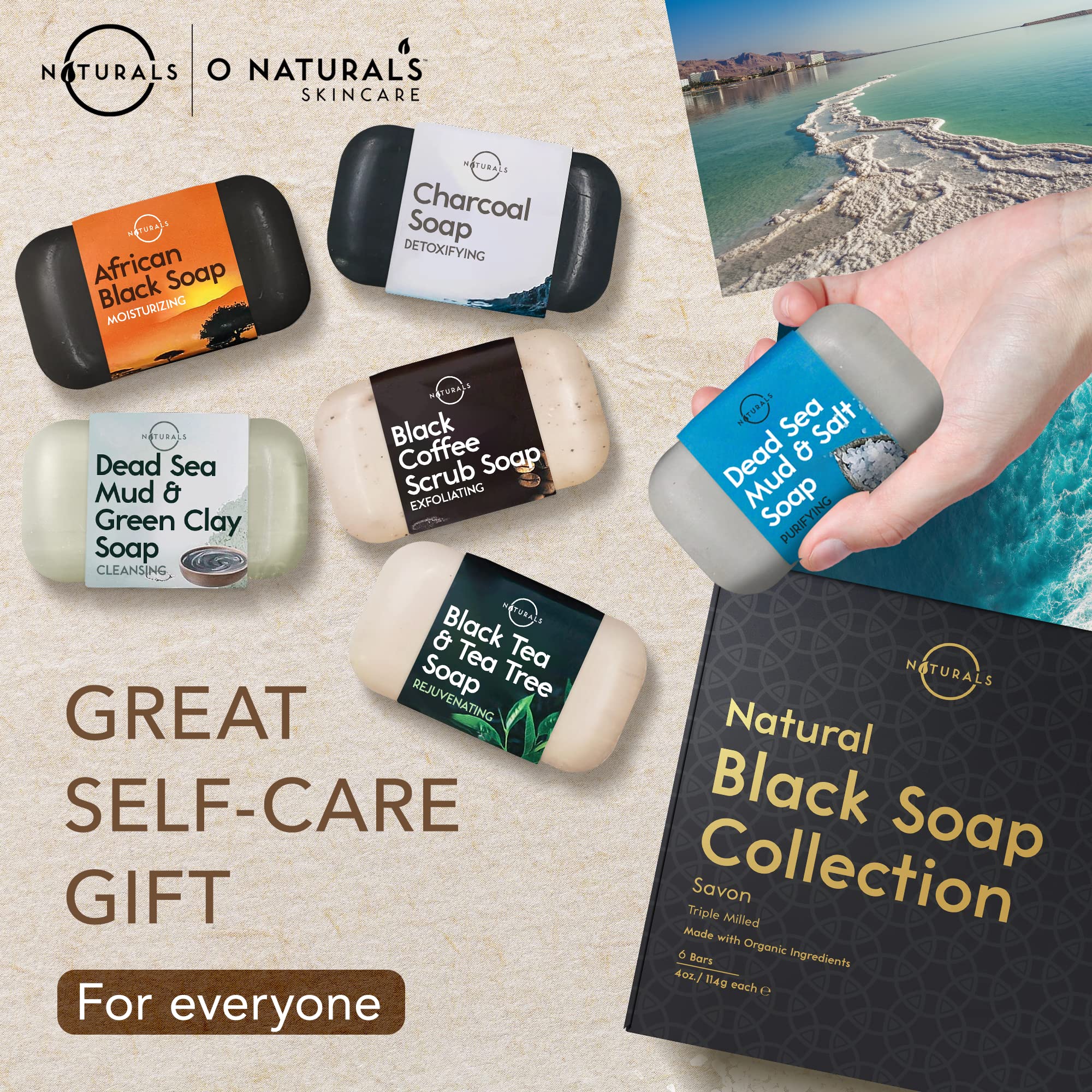 O NATURALS African Black Soap moisturizing bar for versatile skin care.
