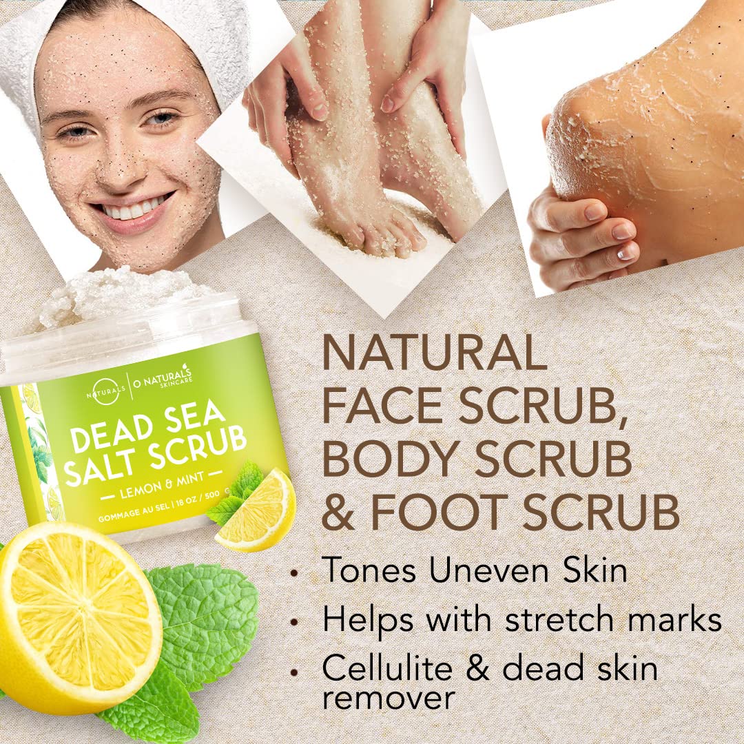 O Naturals Dead Sea salt granules closeup highlighting gritty texture for exfoliation