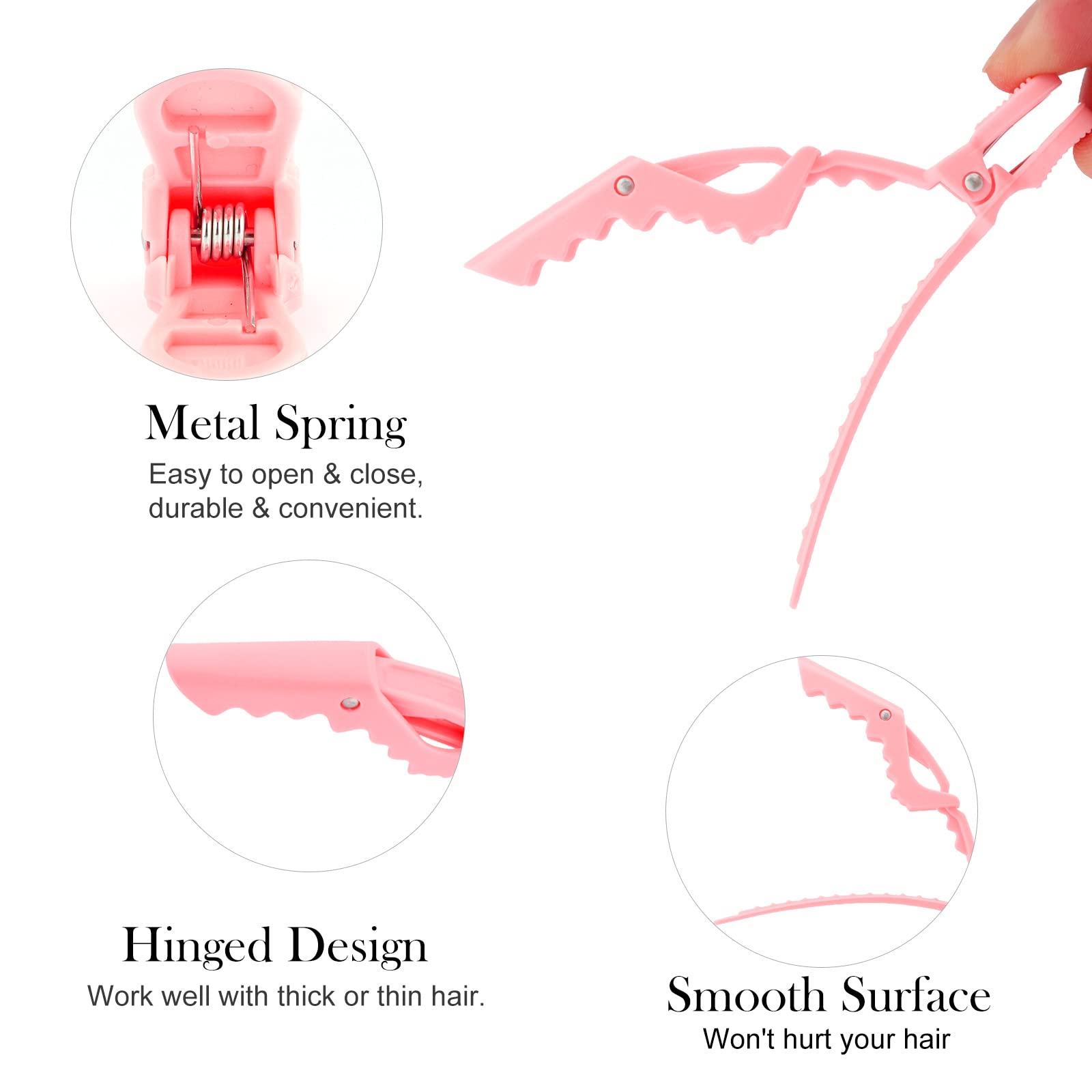Ondder pink alligator clip with stainless steel spring supports durable, long-lasting sectioning clips.