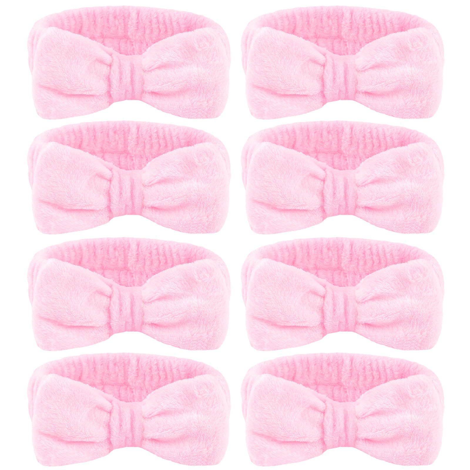Ondder spa headband 8-pack pink bow keeps hair back during skincare.