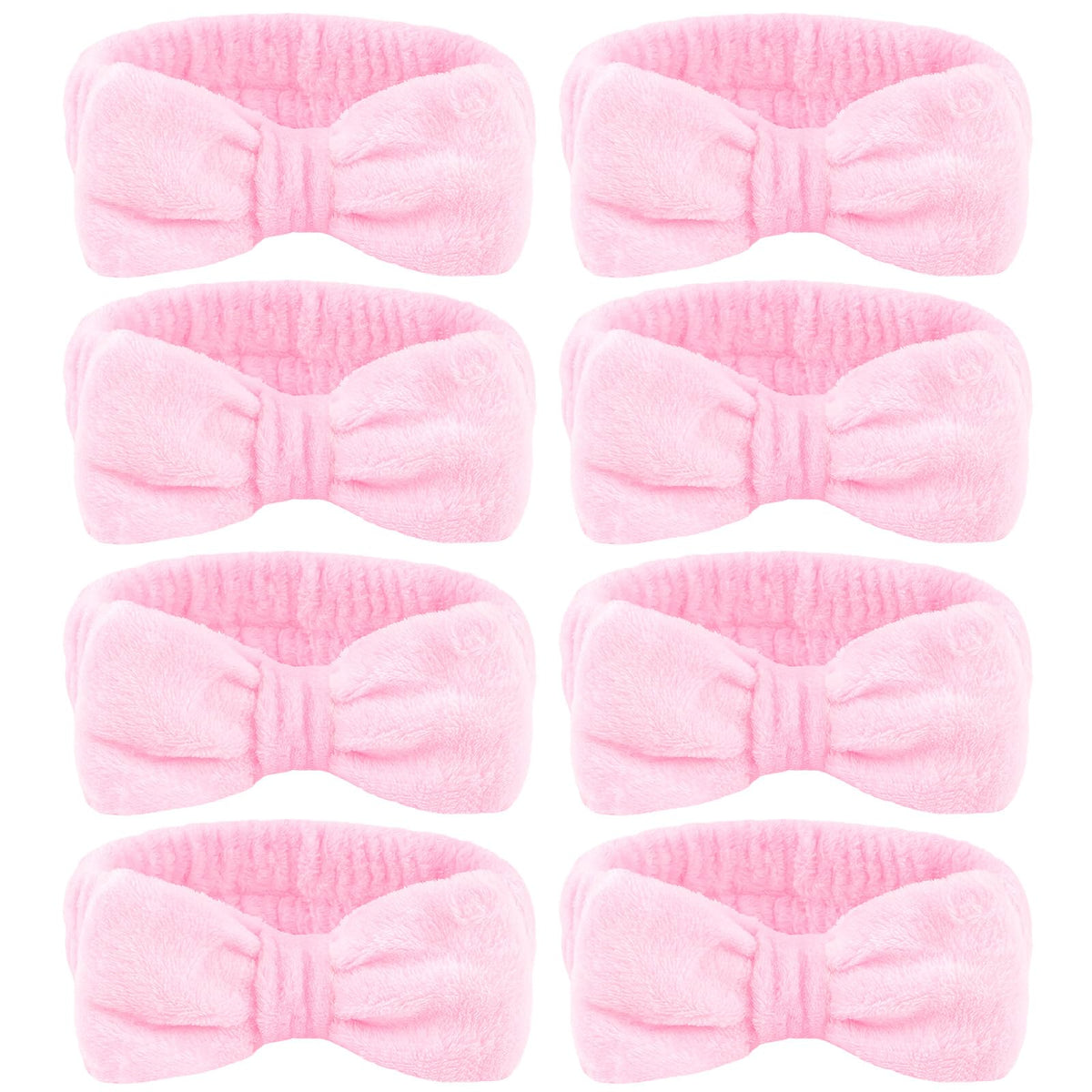 Ondder spa headband 8-pack pink bow keeps hair back during skincare.