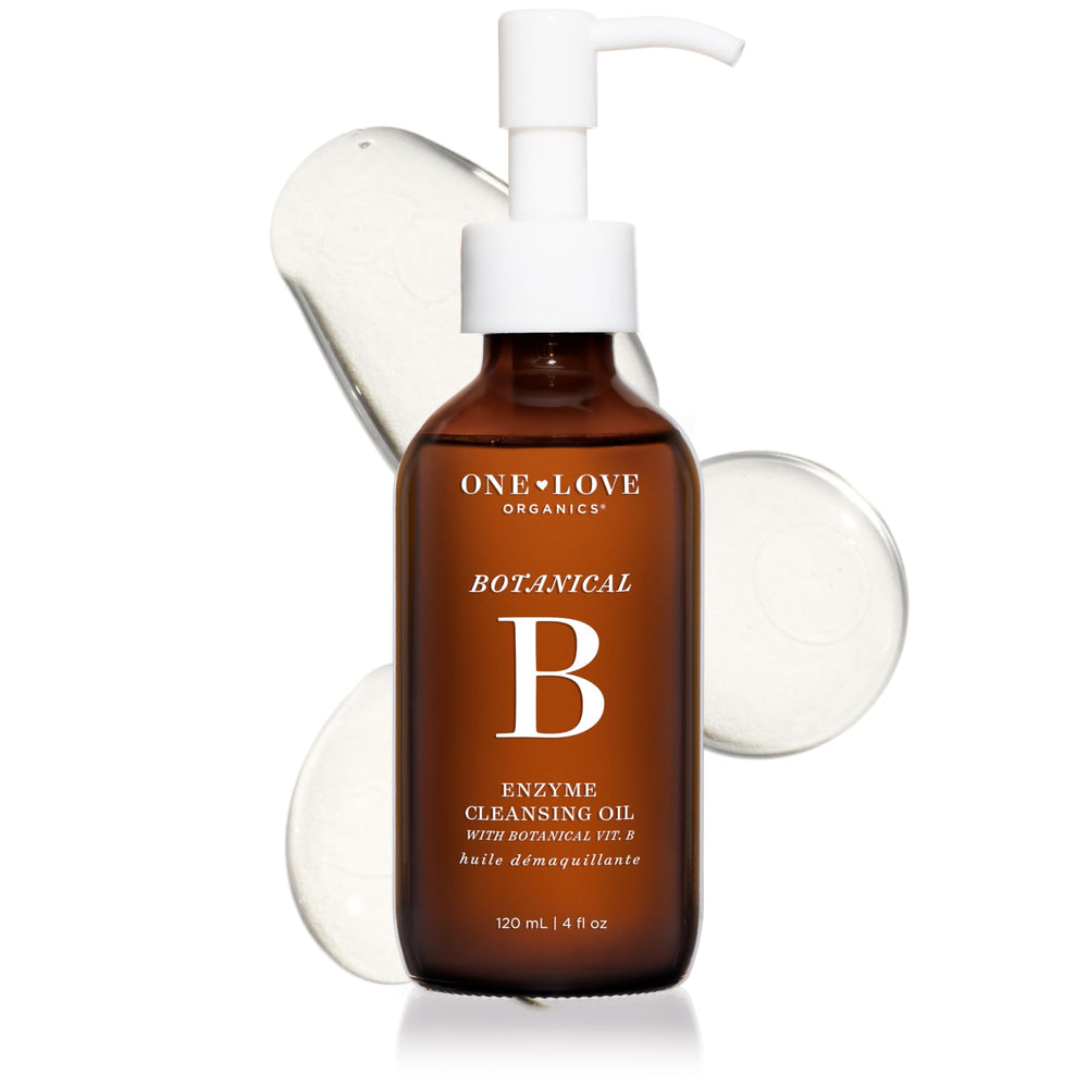 One Love Organics Botanical B Enzyme Cleansing Oil bottle for gentle makeup removal and hydrating cleanse