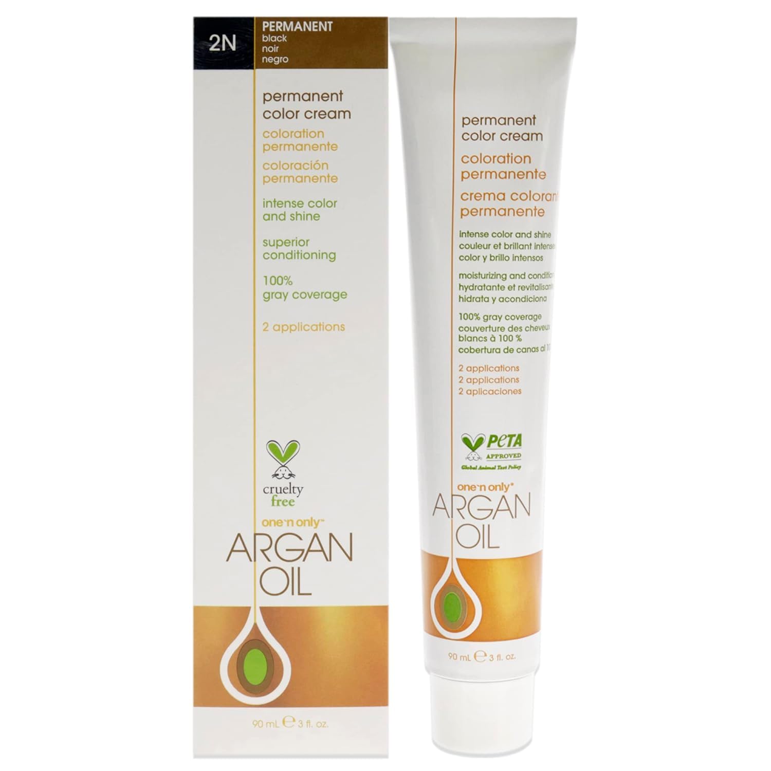 One N' Only Argan Color 2N bottle shows rich color ready for gray coverage and conditioning.