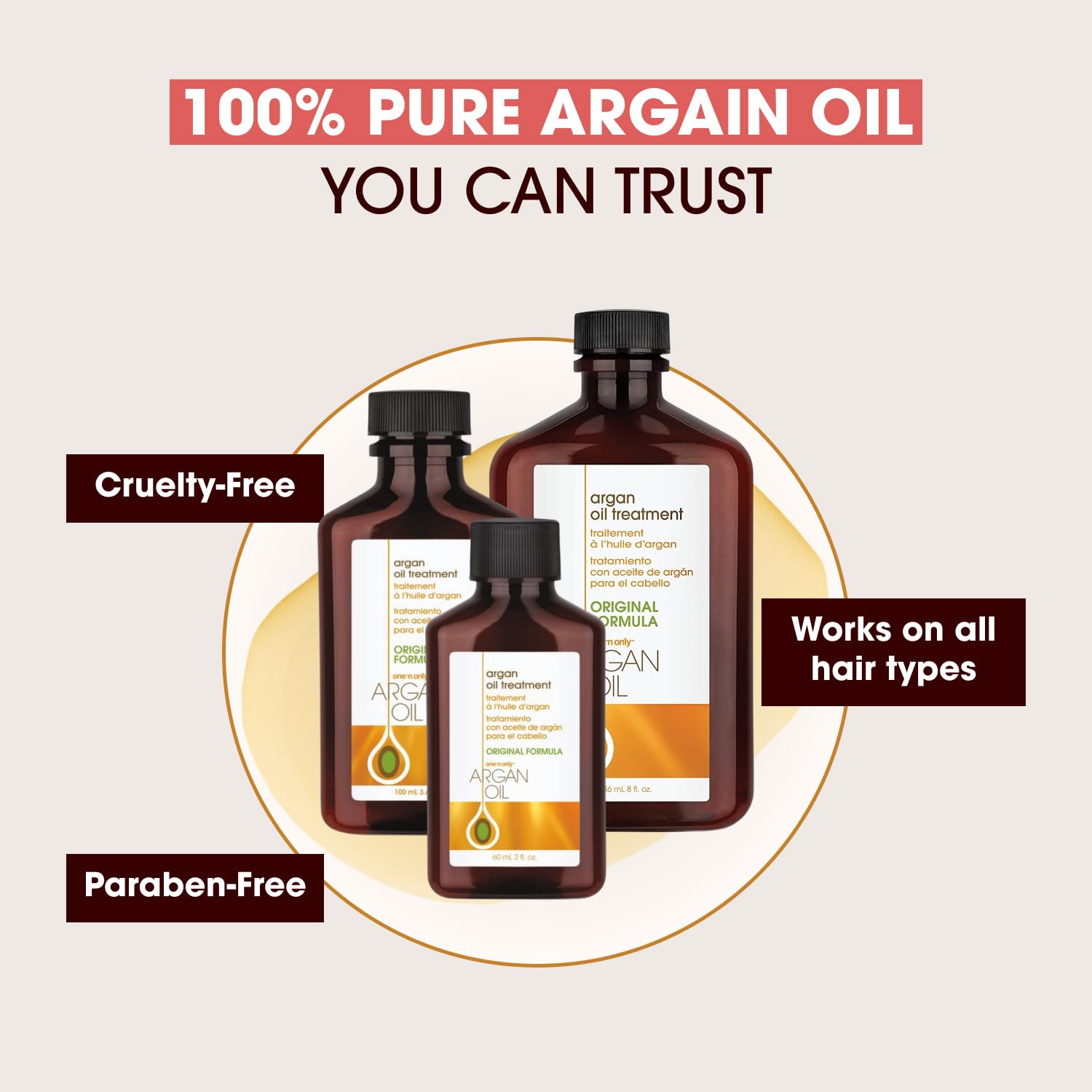 One 'n Only Argan Oil suitable for all hair types for healthy shine.