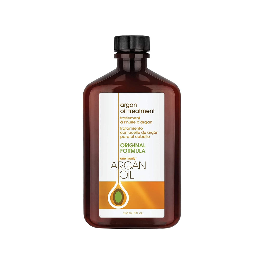 One 'N Only Argan Oil Hair Treatment bottle provides lightweight hydration for natural hair.
