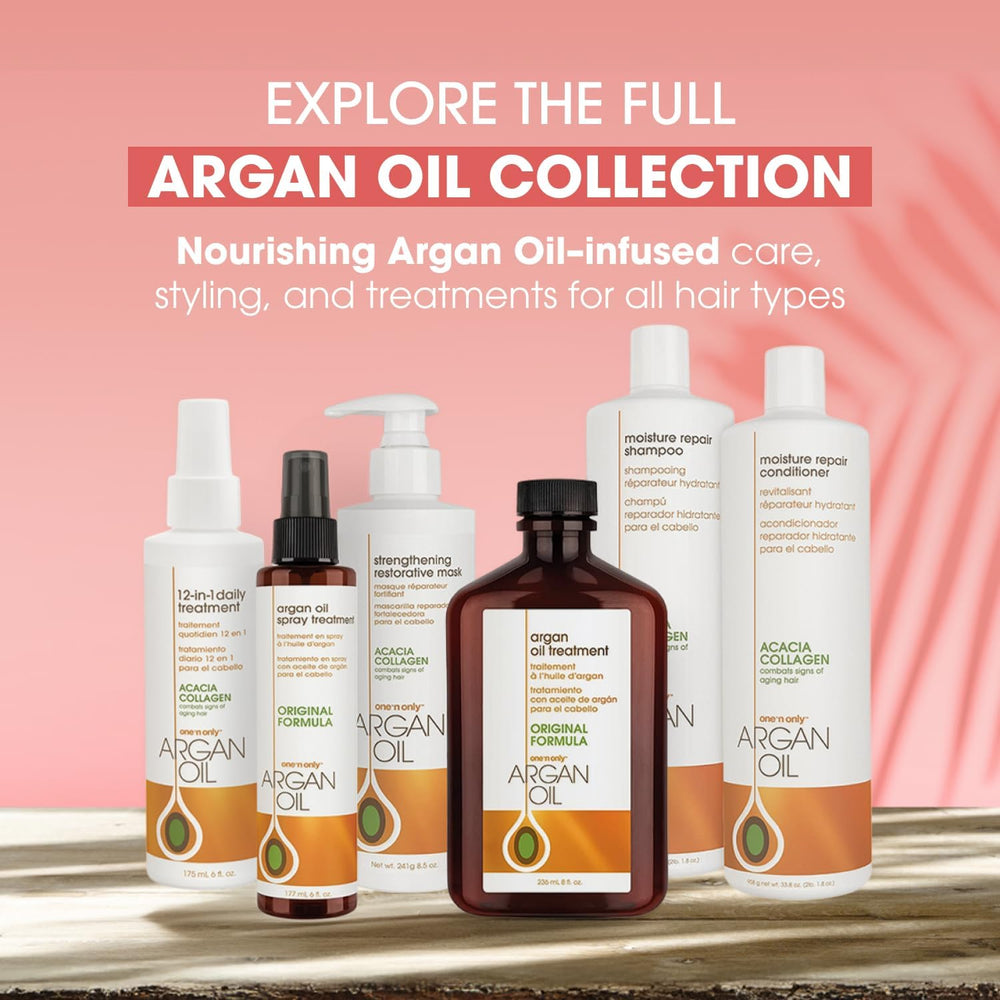 One 'N Only Argan Oil Hair Treatment on damp hair application for mid-length to ends