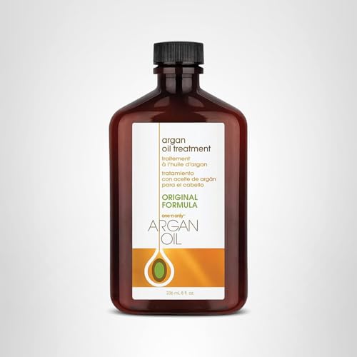 One 'N Only Argan Oil Hair Treatment packaging closeup signals a versatile, lightweight styling staple.
