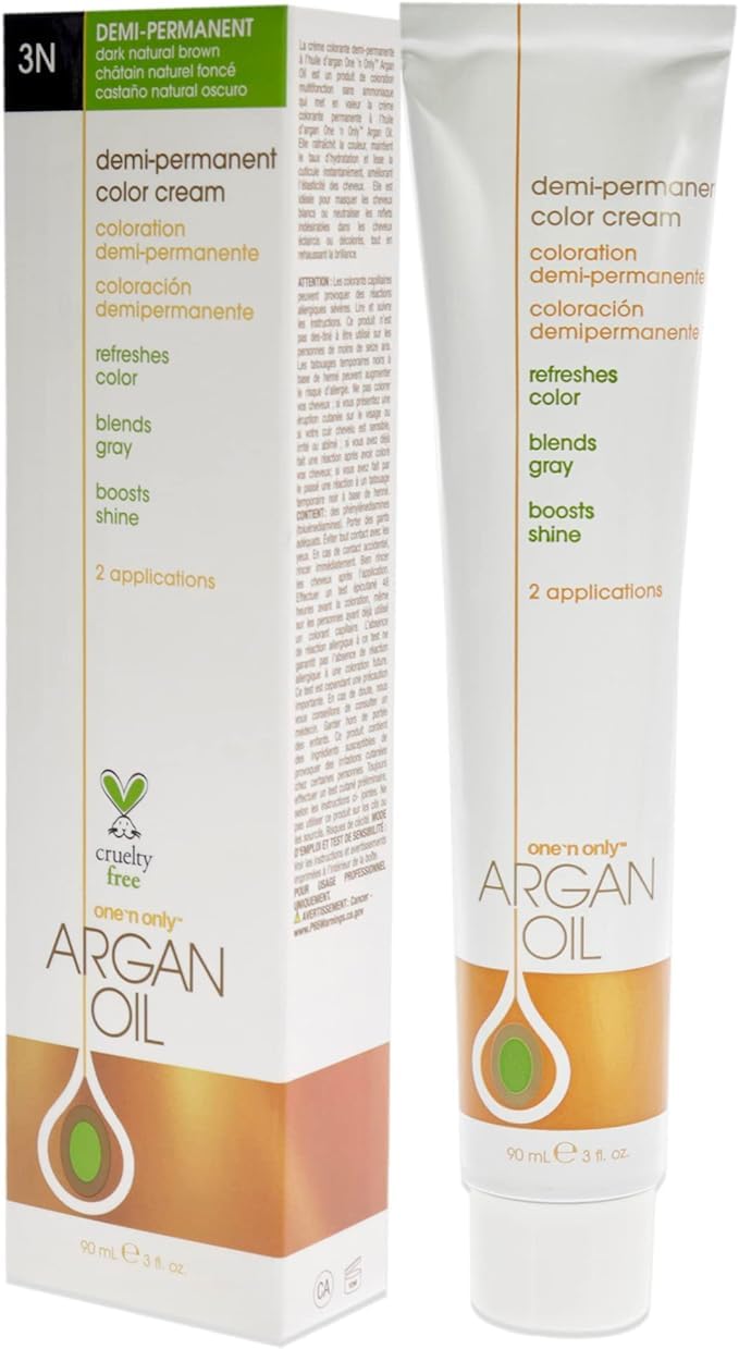 One N' Only Argan Oil Permanent Color bottle delivers rich, long-lasting shade.