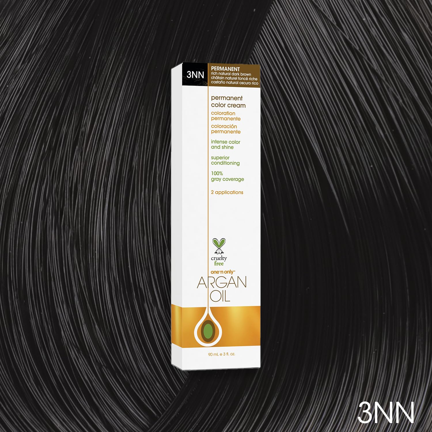 One N' Only Argan Oil Permanent Color swatches show rich tones and gray coverage.