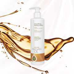 One 'n Only Argan Oil Smoothing Cream dispenser shows easy, non-greasy application.