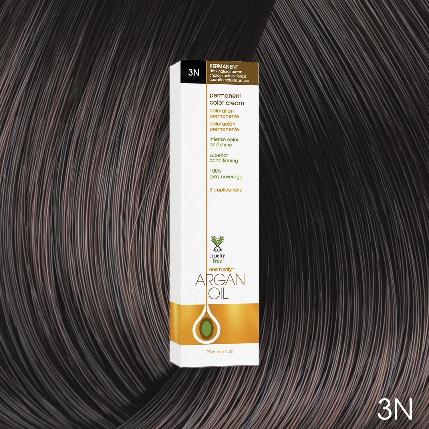One N' Only Permanent Color 3N dark natural brown tube provides even gray coverage.
