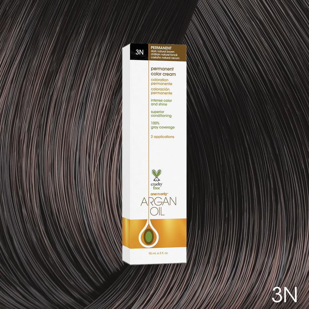 One N' Only Permanent Color 3N dark natural brown tube provides even gray coverage.