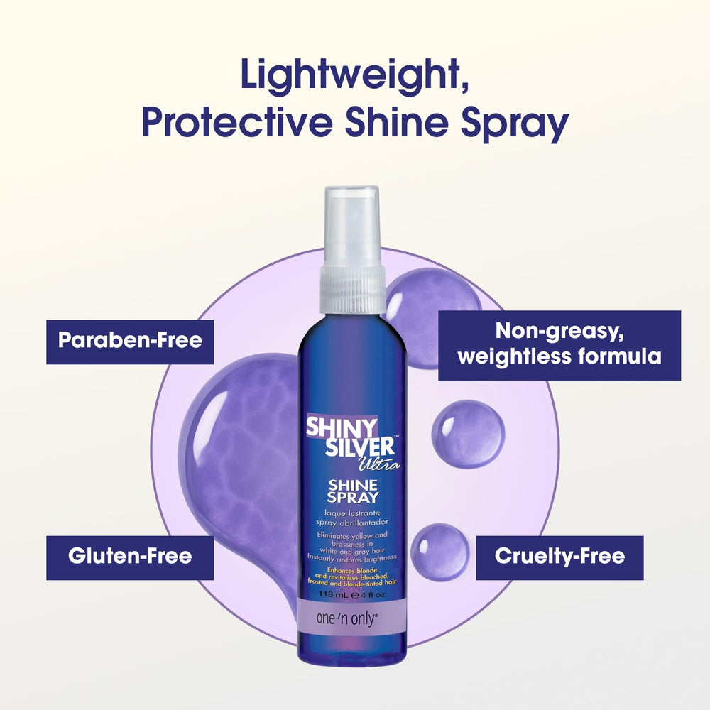 One 'N Only Shiny Silver Brass-neutralizing tone helps refine light hair for cooler, brighter results.