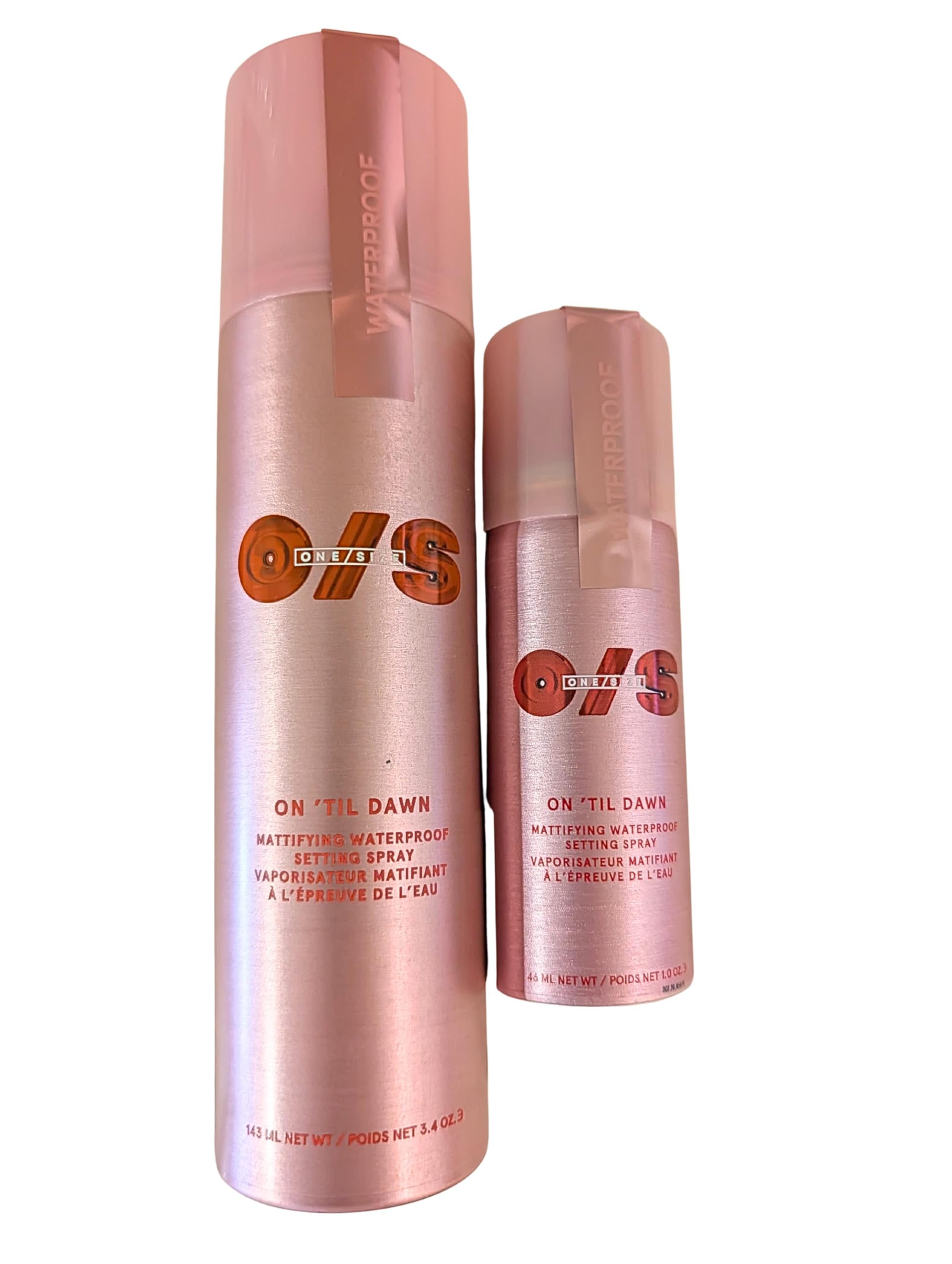 One Size On ’Til Dawn Big & Bitty travel-size spray for on-the-go longevity and oil control.