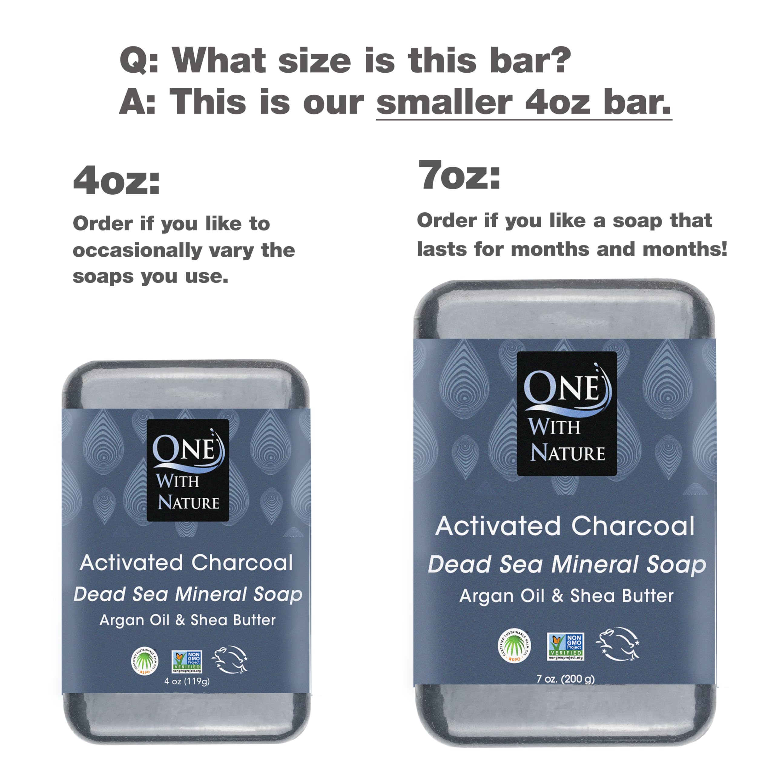 One With Nature activated charcoal soap bar closeup emphasizes pore-cleansing texture for smoother skin